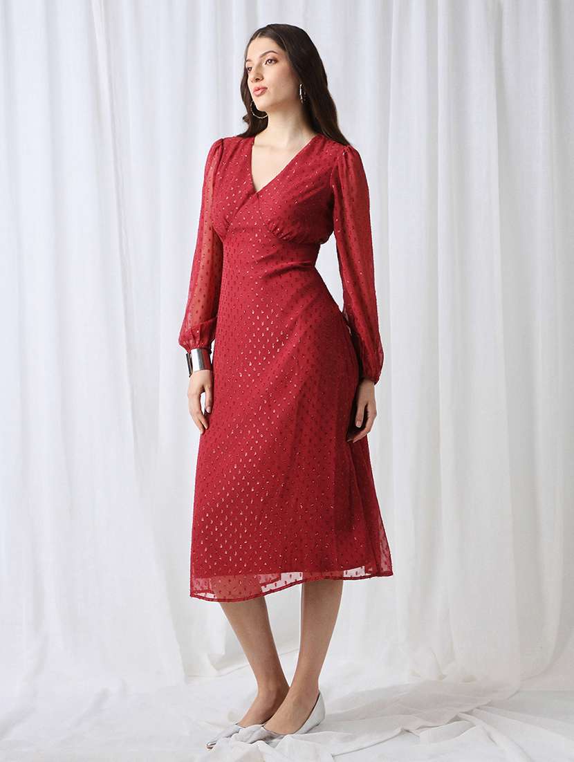 women self designed puff sleeve a-line dress - 22069731 - Standard Image - 1