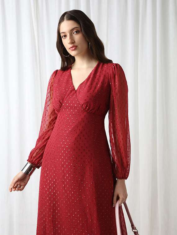 women self designed puff sleeve a-line dress - 22069731 - Standard Image - 4