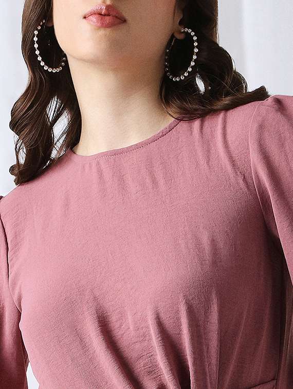 women mauve solid puff sleeve sheath dress - 22069735 - Standard Image - 4
