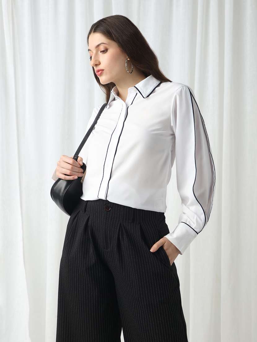 women white solid collared long sleeve shirt - 22069740 - Zoom Image - 0