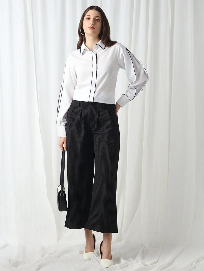 women white solid collared long sleeve shirt - 22069740 - Standard Image - 4