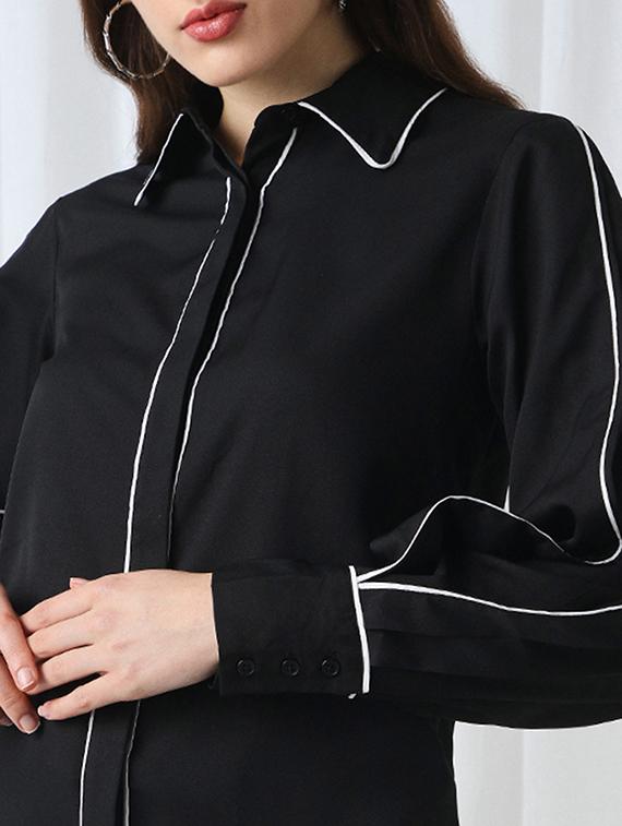 women black solid collared long sleeve shirt - 22069741 - Standard Image - 4