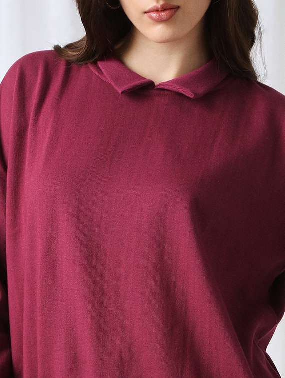 globus women pink collared neck drop shoulder sleeves ribbed hem oversized sweatshirt - 22069755 -  Standard Image - 4
