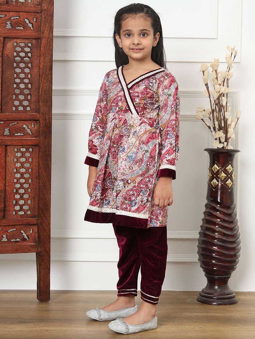 girls printed long sleeve kurta and pant set  - 22069762 -  Standard Image - 1