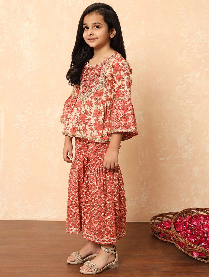 girls printed bell sleeve kurta and sharara set  - 22069765 -  Standard Image - 1