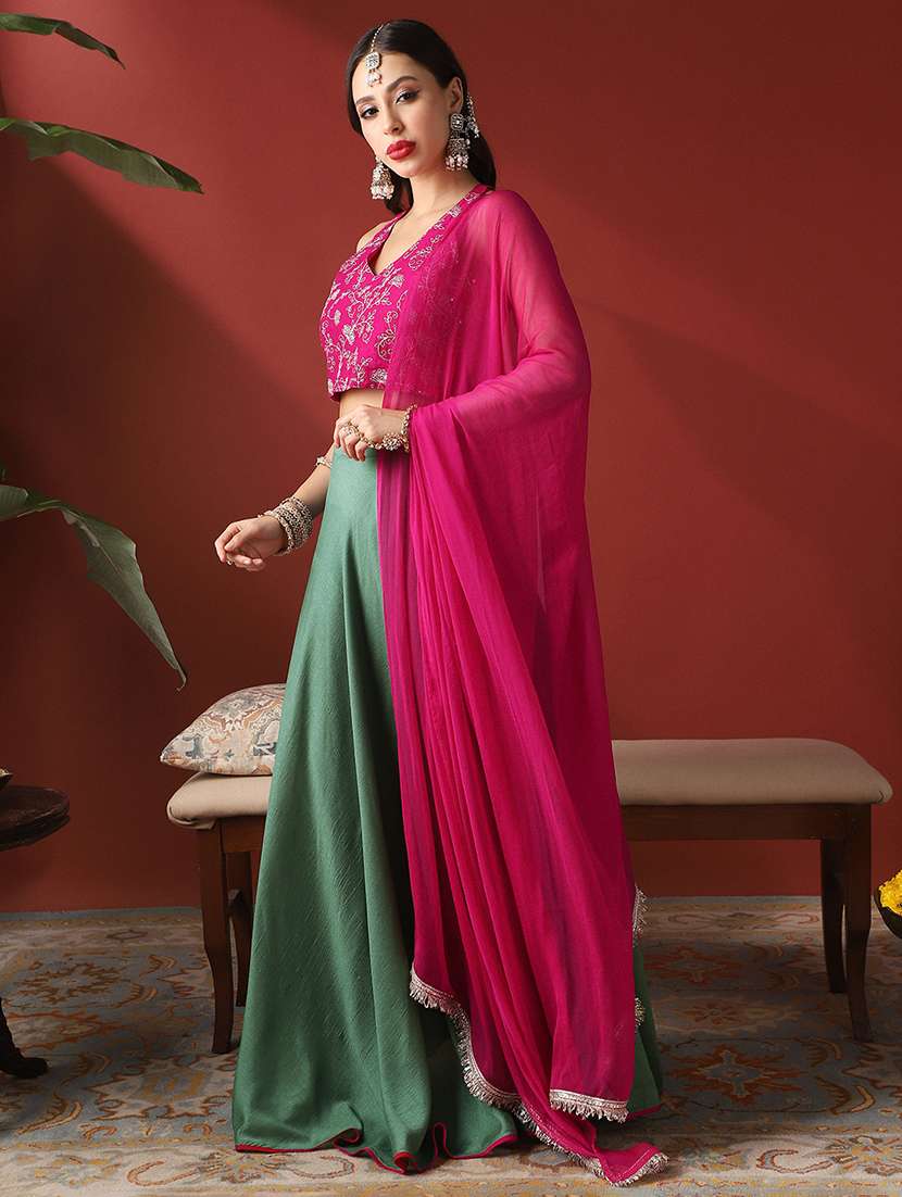 women solid with work flared stitched lehenga - 22069775 -  Standard Image - 1