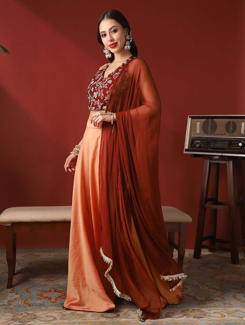 women solid with work flared stitched lehenga - 22069776 -  Standard Image - 1