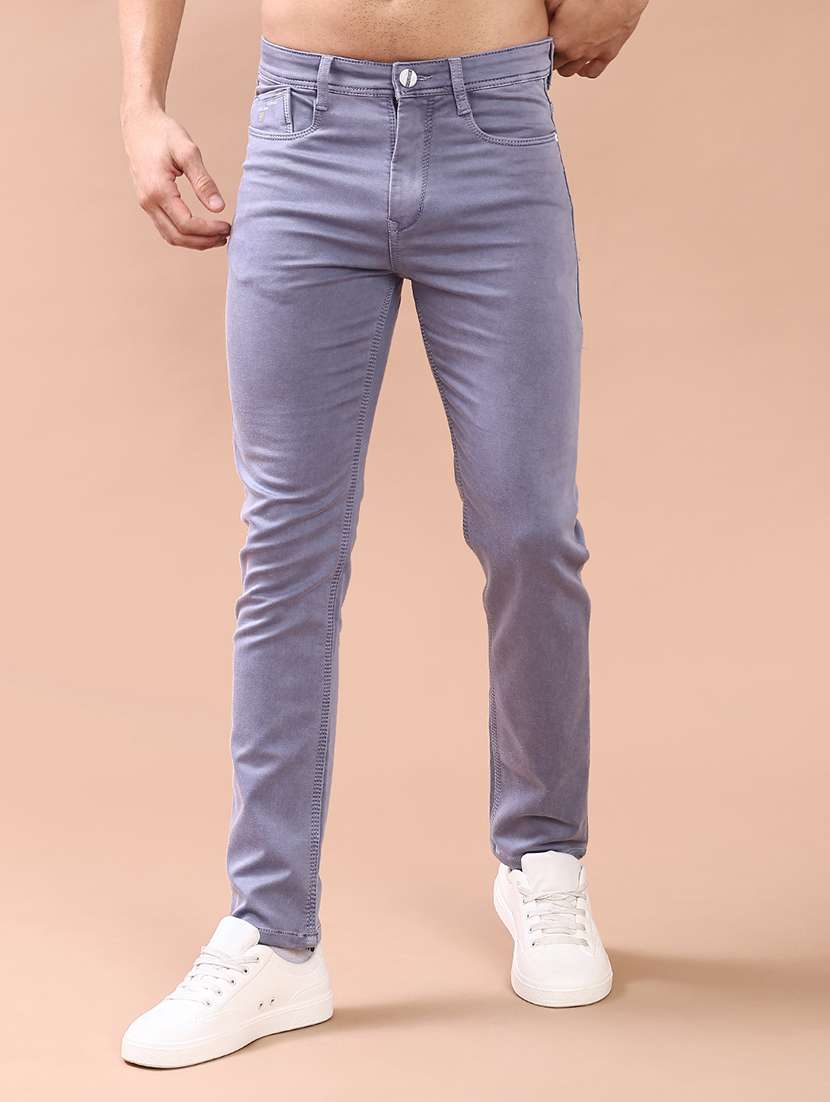 men plain mid rise full length slim fit jeans