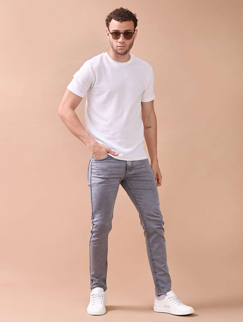 men plain mid rise full length slim fit jeans - 22069854 -  Standard Image - 4