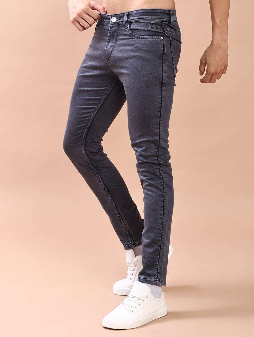 men plain mid rise full length slim fit jeans - 22069855 -  Standard Image - 1