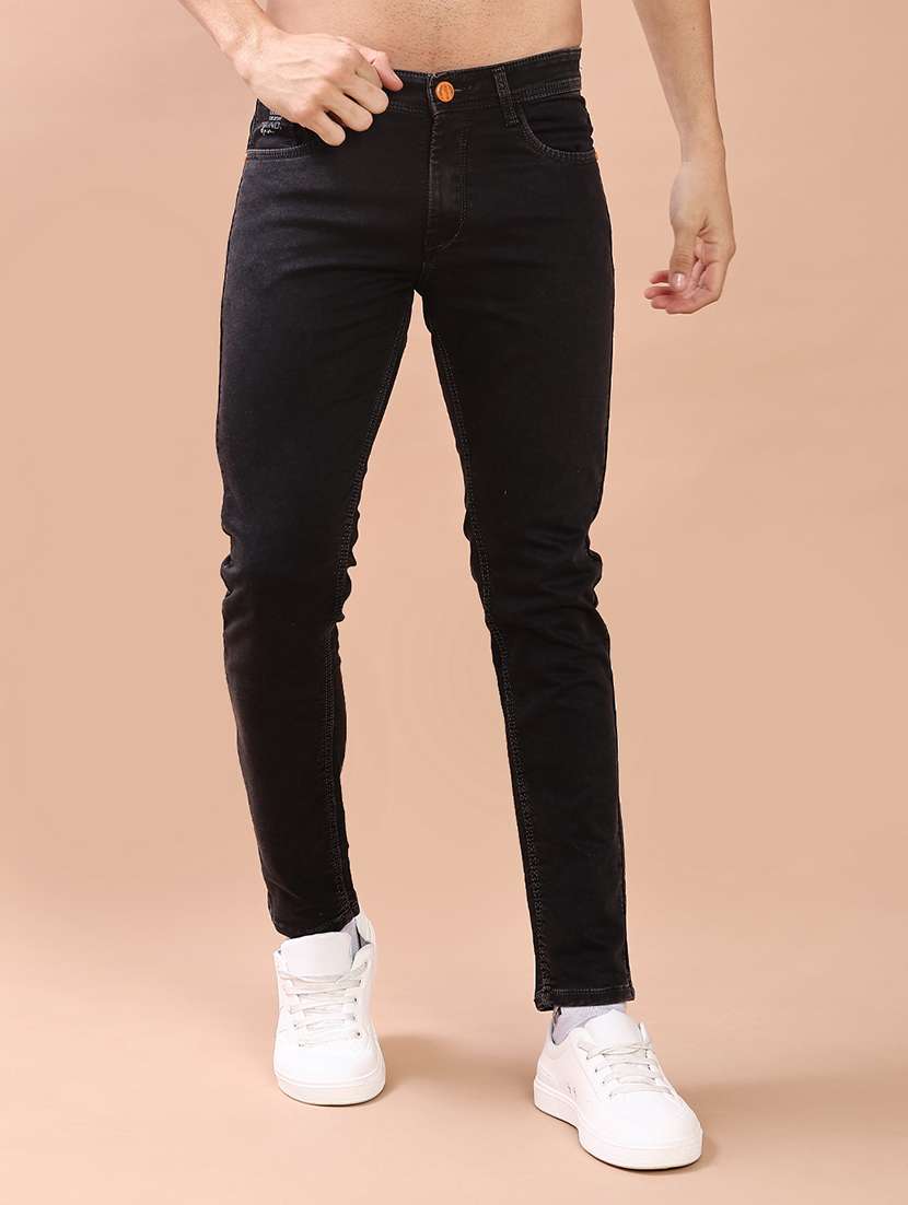 men plain mid rise full length slim fit jeans