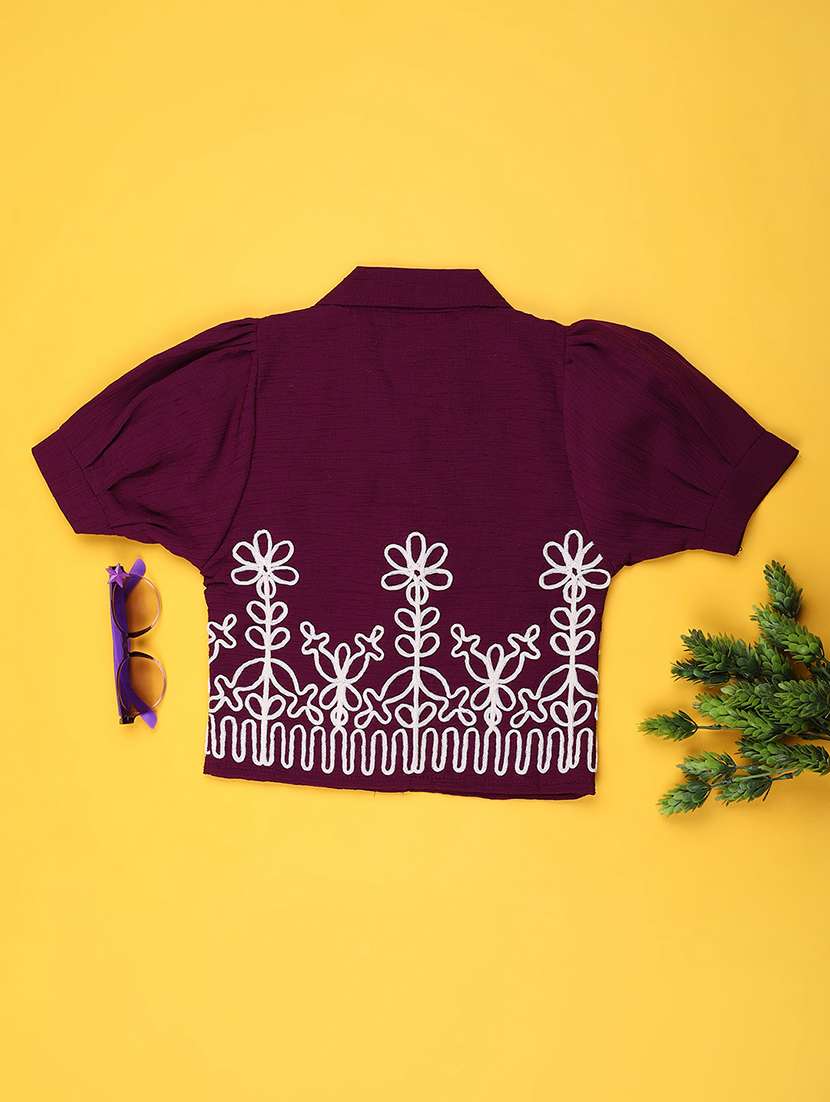 girls solid with work puff sleeve top - 22070108 -  Standard Image - 1