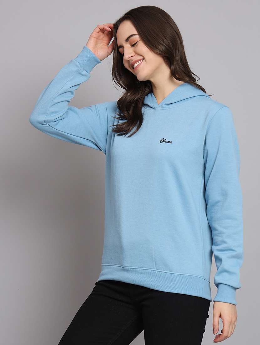 women solid long sleeve hooded sweatshirt - 22070264 -  Standard Image - 1