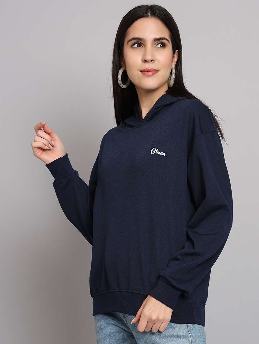women solid long sleeve hooded sweatshirt - 22070265 -  Standard Image - 1