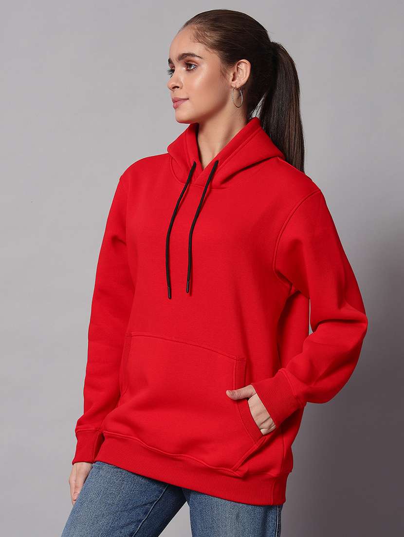 women solid long sleeve hooded sweatshirt - 22070374 -  Standard Image - 1