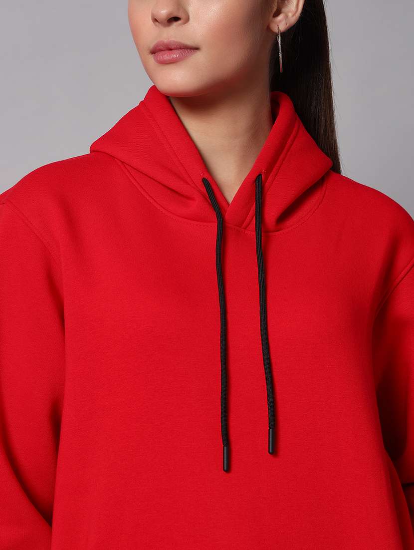 women solid long sleeve hooded sweatshirt - 22070374 -  Standard Image - 4