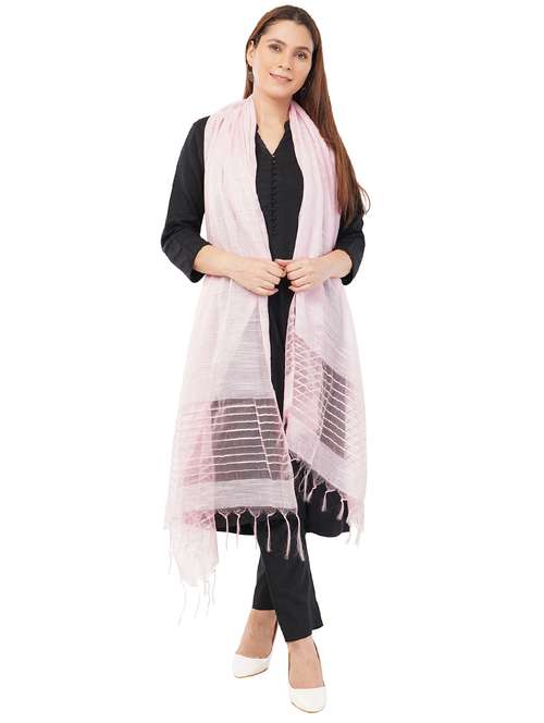women dupatta with self linen like body with tiny sequins highlighting the edges - 22070604 -  Standard Image - 0