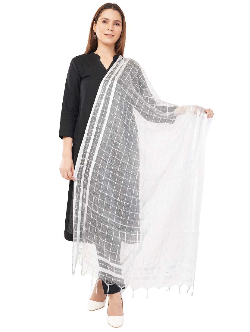 women dupatta with self linen like body with tiny sequins highlighting the edges
