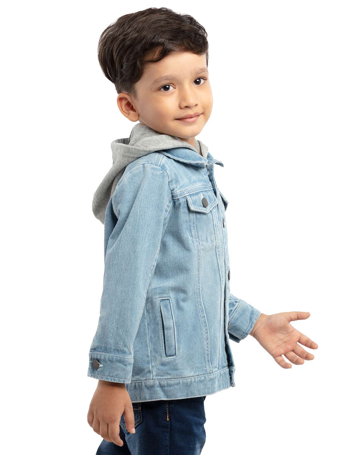boys solid long sleeve hooded denim jacket - 22070610 -  Standard Image - 1