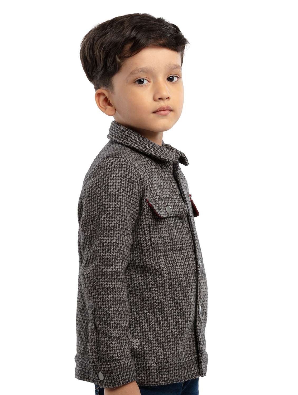 boys solid long sleeve collared shacket - 22070611 -  Standard Image - 1