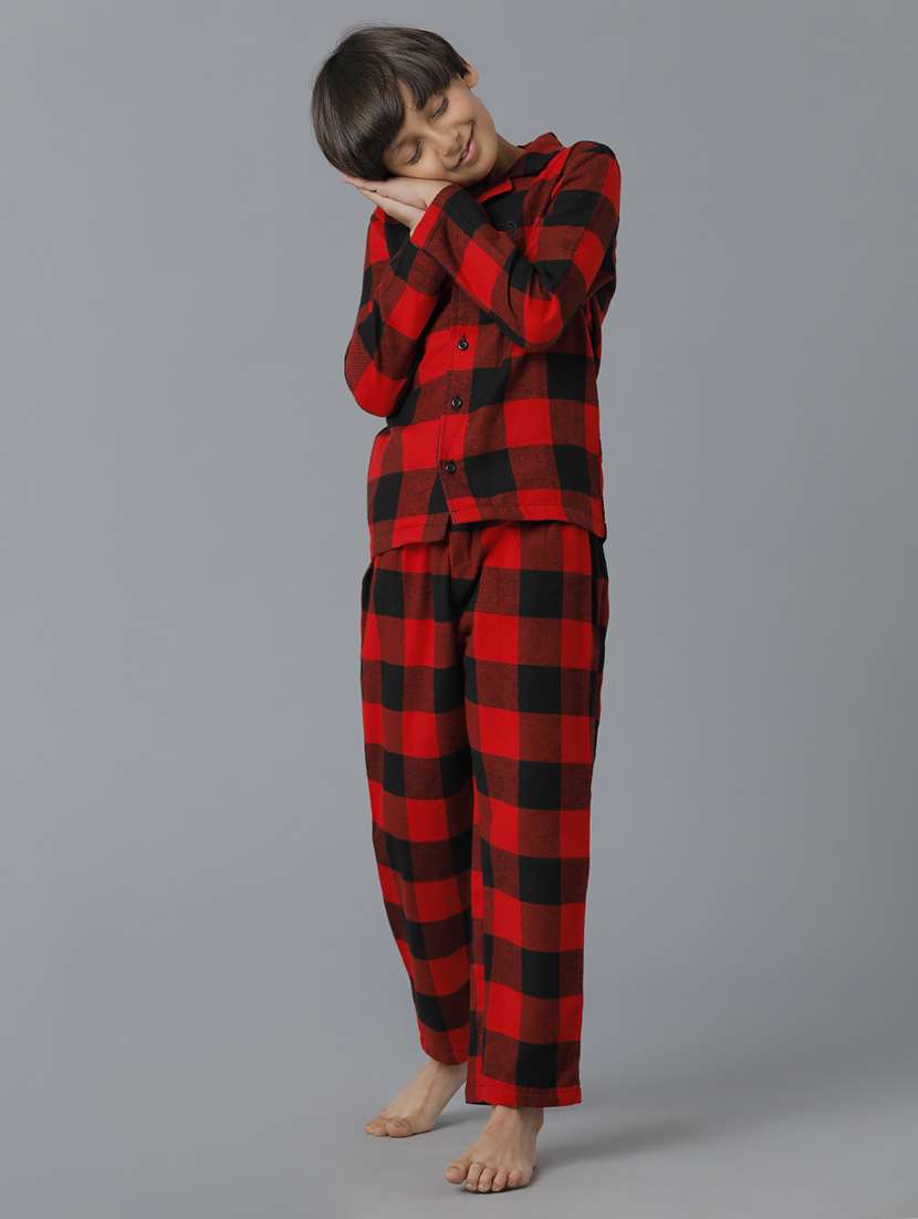 boys checkered nightwear pyjama set - 22070668 -  Standard Image - 1