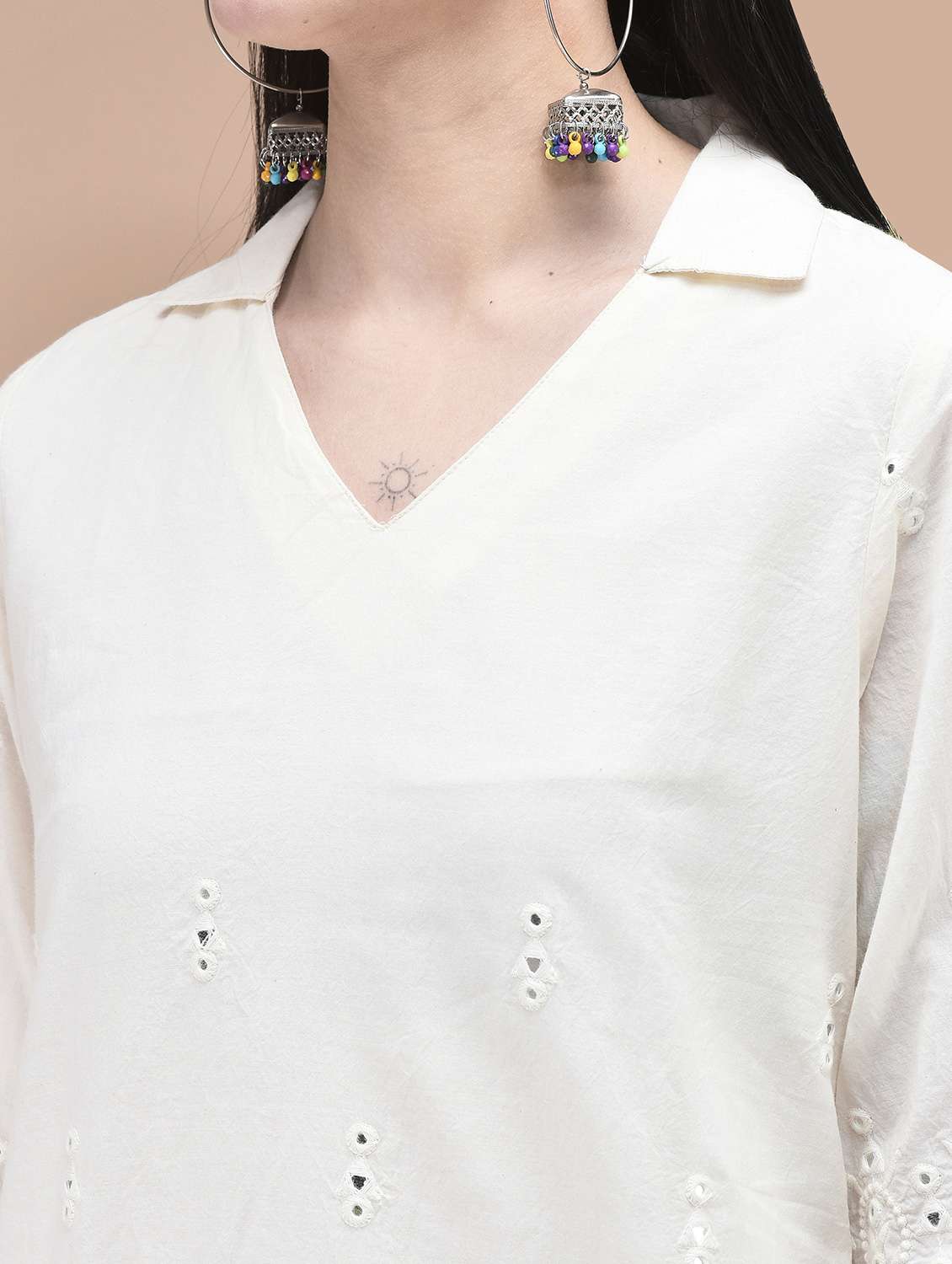 women solid with work three quarter sleeve ethnic co-ord set - 22070683 -  Standard Image - 4