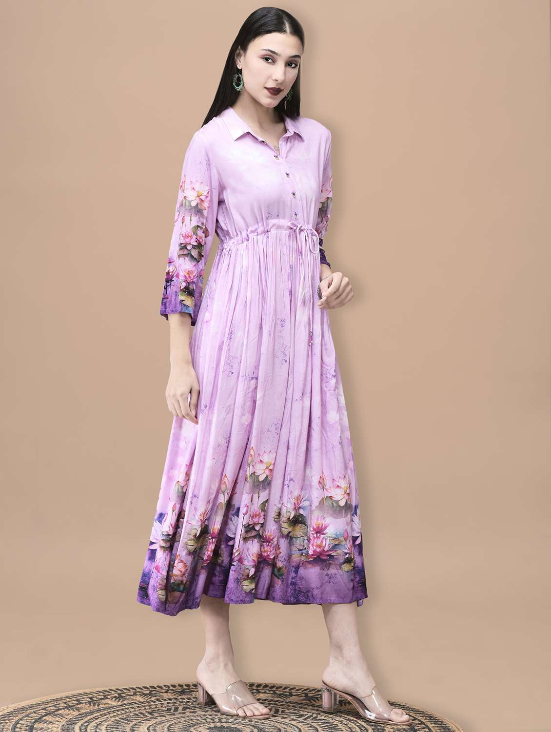 women floral three quarter sleeve fit & flare ethnic dress - 22070687 -  Standard Image - 1