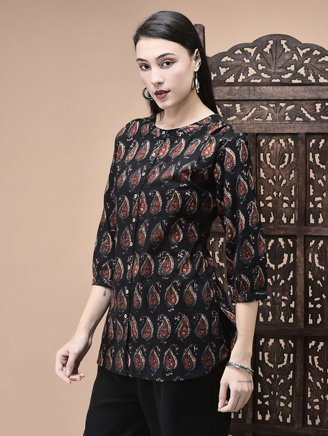 women printed three quarter sleeve kurti - 22070688 -  Standard Image - 1