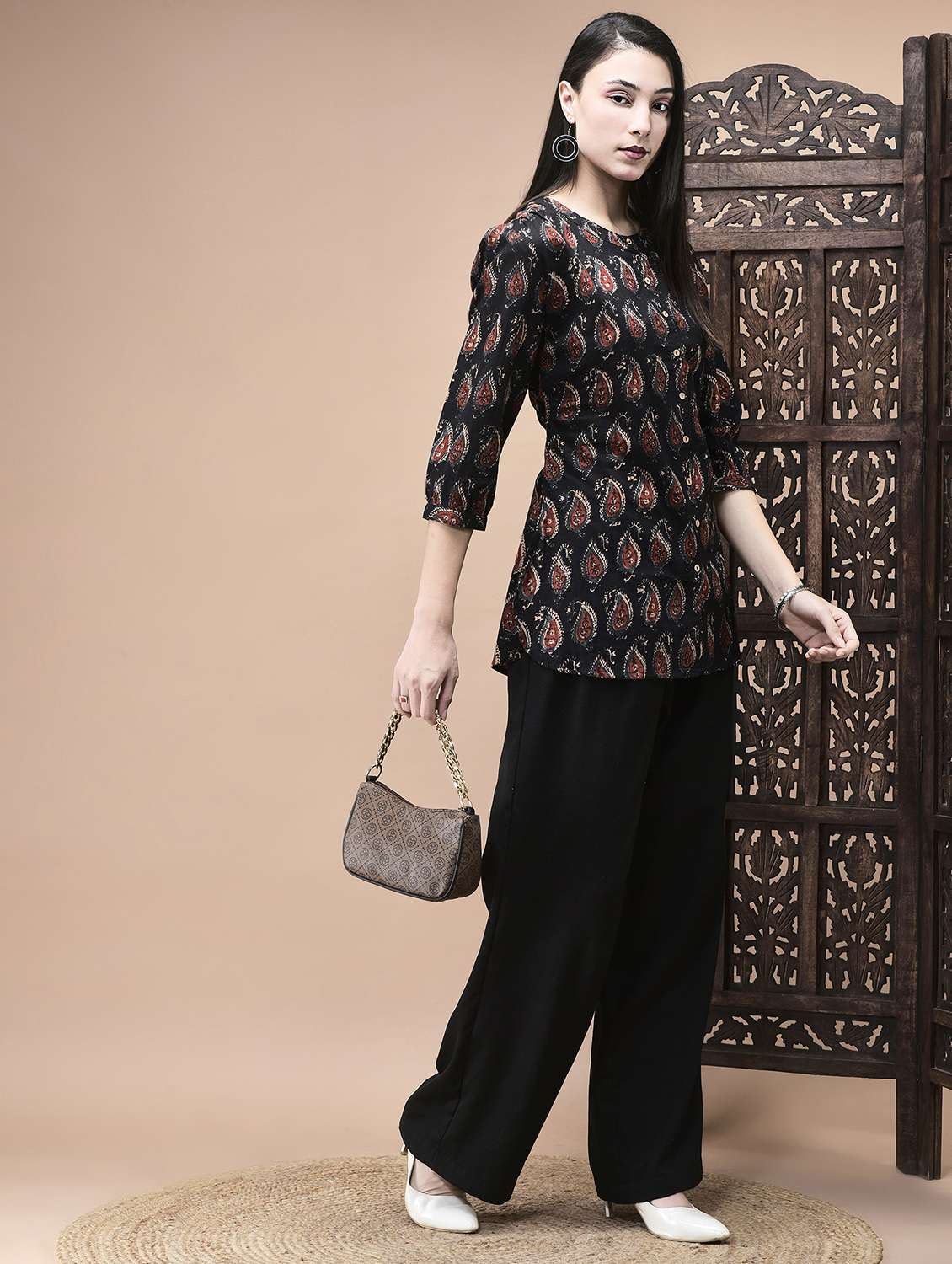 women printed three quarter sleeve kurti - 22070688 - Standard Image - 4