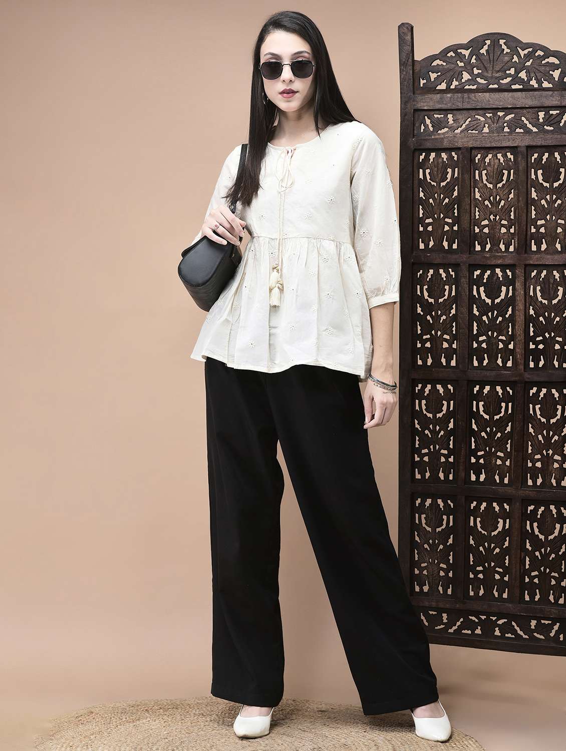 women embroidered tie-up neck flared tunic - 22070690 -  Standard Image - 4