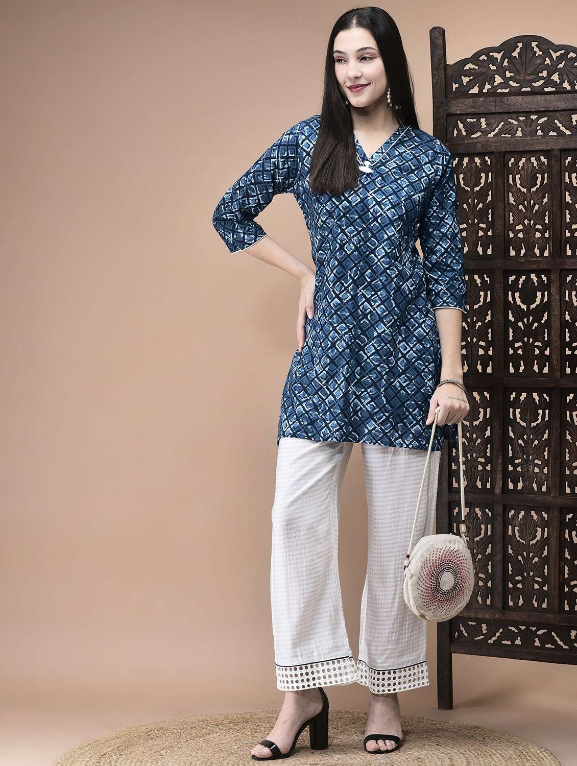 women printed three quarter sleeve kurti - 22070693 - Standard Image - 4