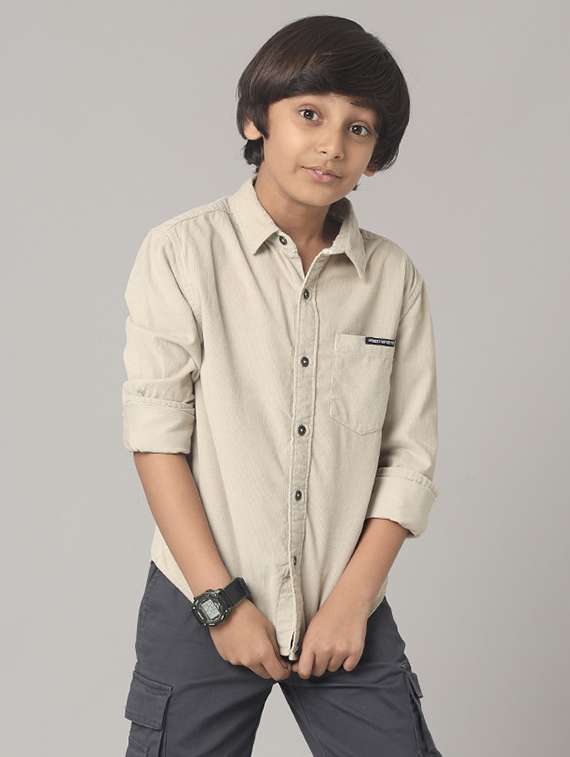 boys solid collared long sleeve shirt