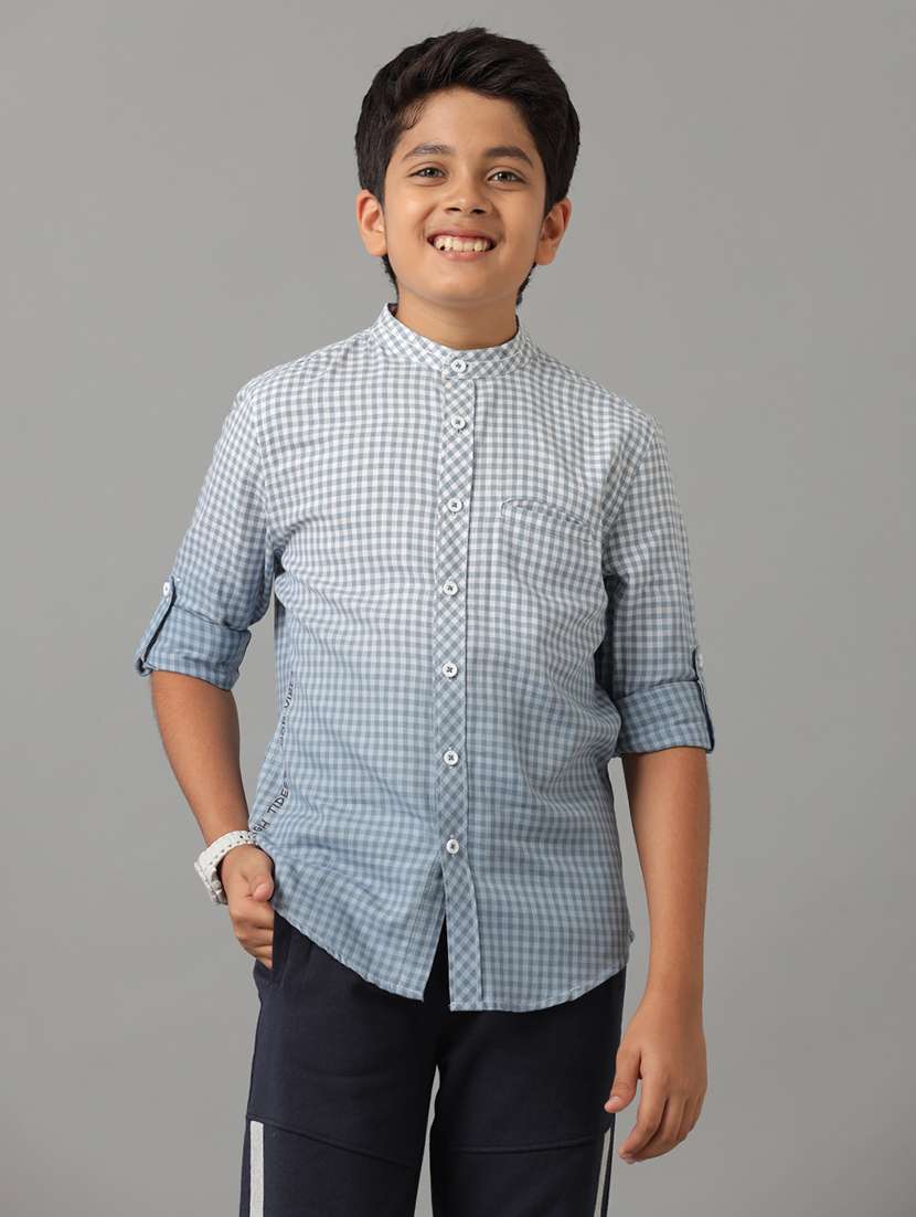 boy mandarin collared long sleeve regular fit shirt