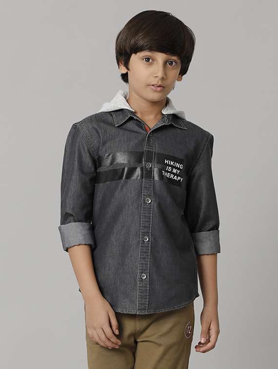 boy hooded long sleeve regular fit shirt