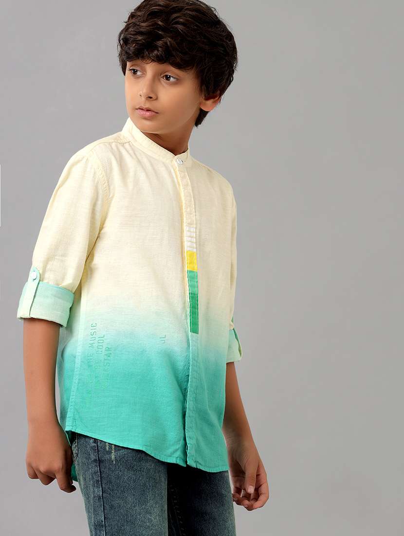 boys mandarin collar long sleeve regular fit shirt - 22070785 -  Standard Image - 1