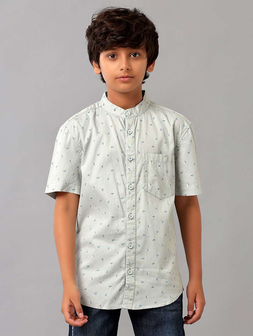 boys mandarin collared short sleeve regular fit shirt