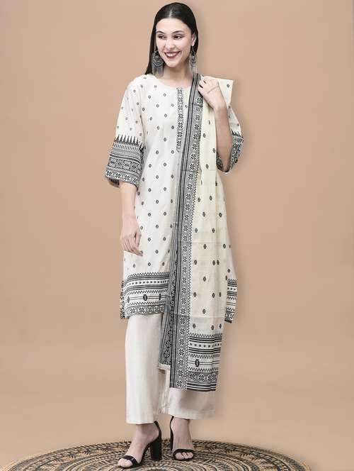 women self design three quarter sleeve kurta pant with dupatta set