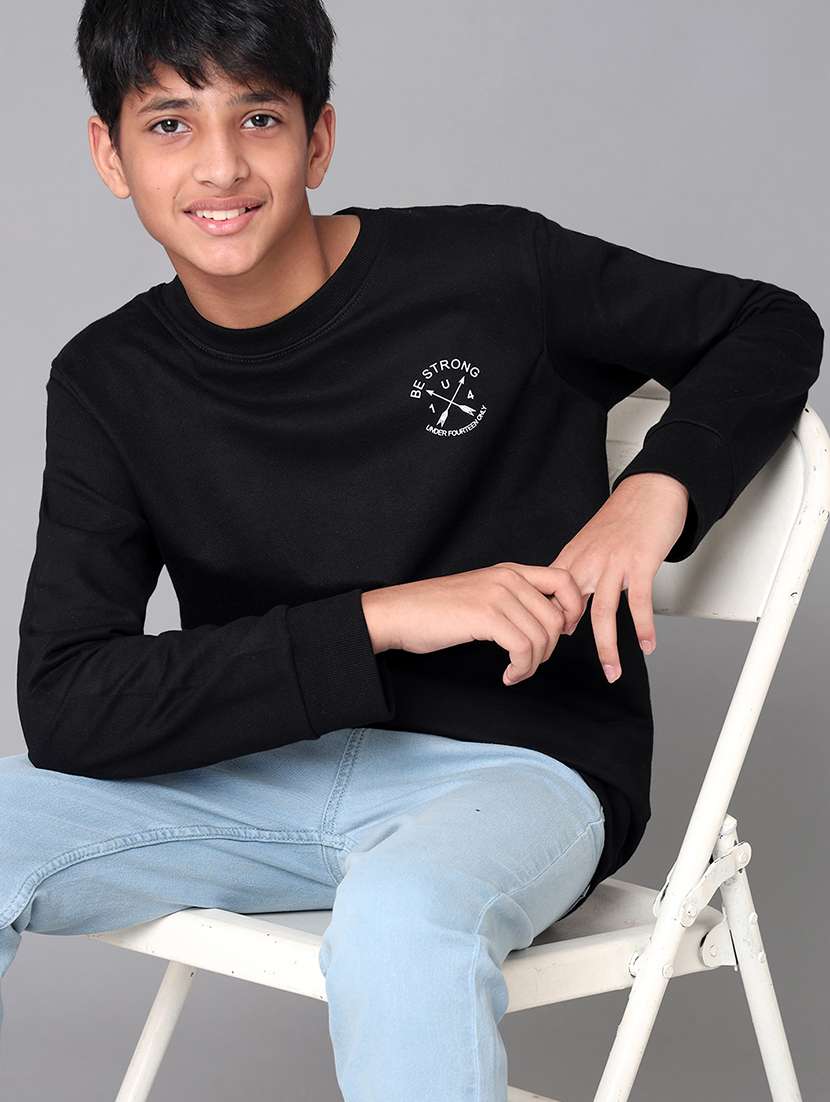 boys solid round neck long sleeve sweatshirt