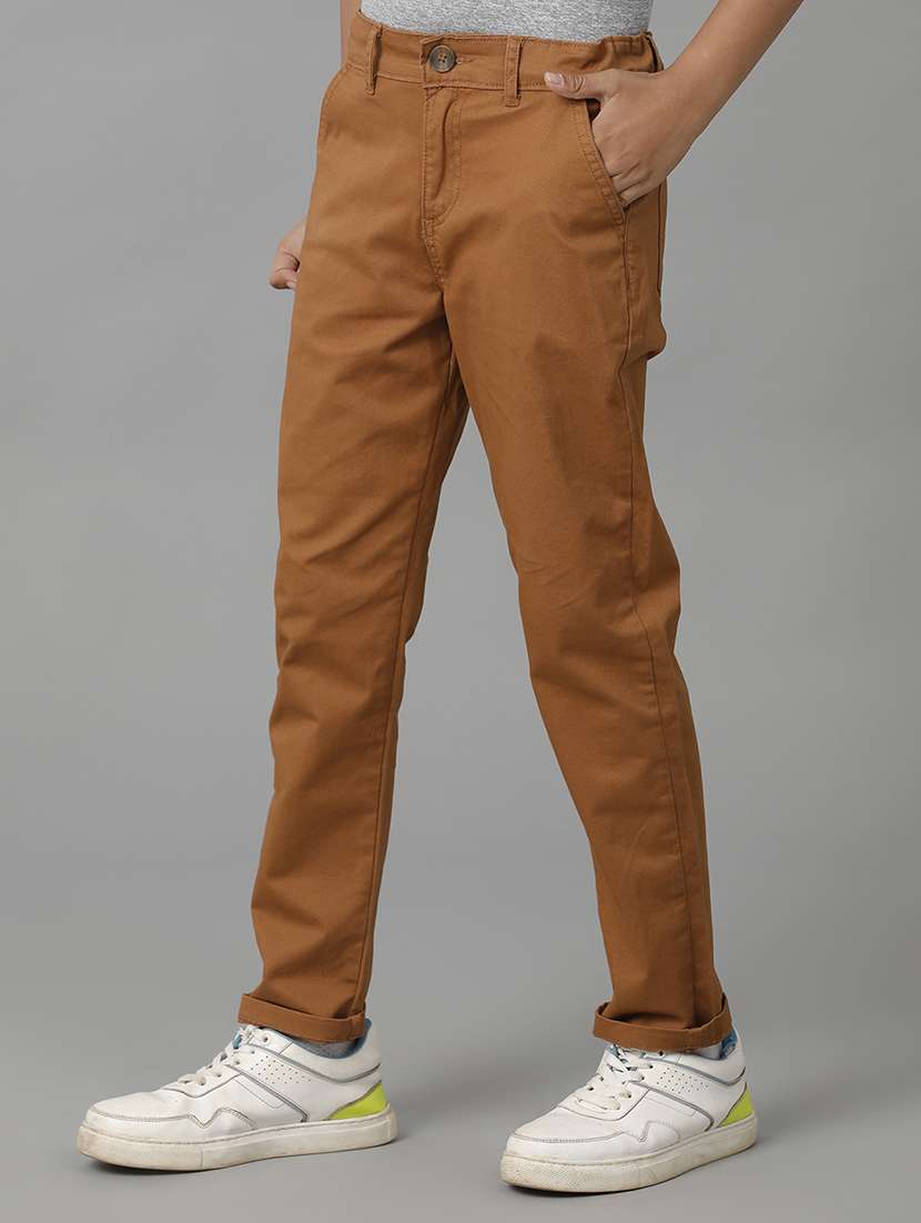 boys solid mid rise slim fit chinos - 22070904 - Standard Image - 1