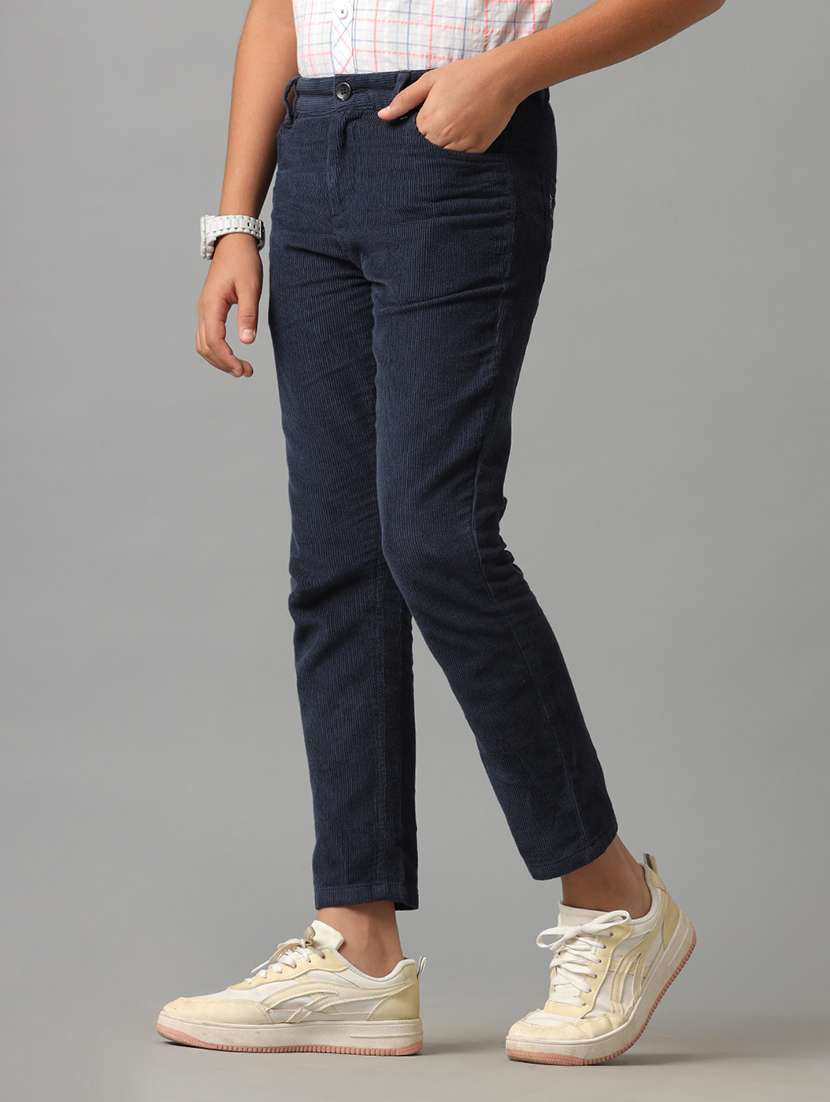 boys solid mid rise slim fit trouser  - 22070906 -  Standard Image - 1