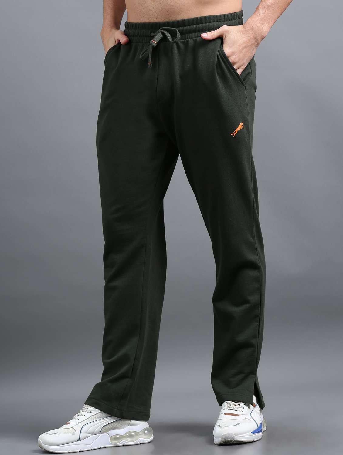 men solid mid rise full length track pant - 22070974 -  Standard Image - 1