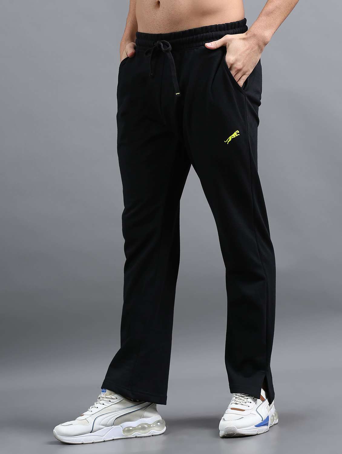 men solid mid rise full length track pant - 22070975 -  Standard Image - 1