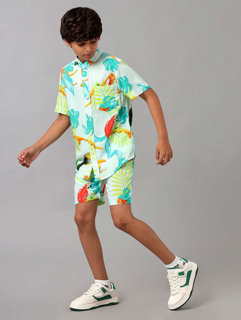 boys printed shirt & shorts co-ord set - 22070983 - Standard Image - 1