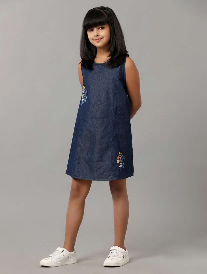 girls embroidered sleeveless denim a-line dress - 22071052 -  Standard Image - 1