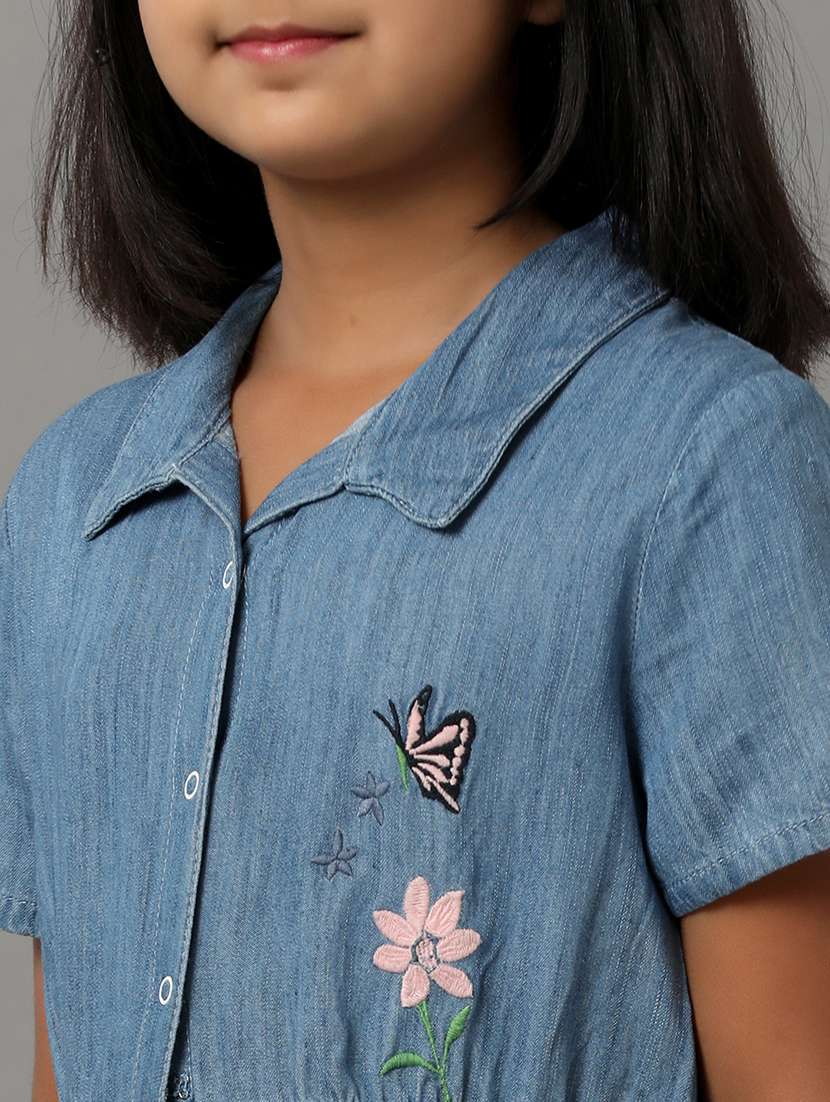 girls solid collared denim a-line dress - 22071054 -  Standard Image - 4
