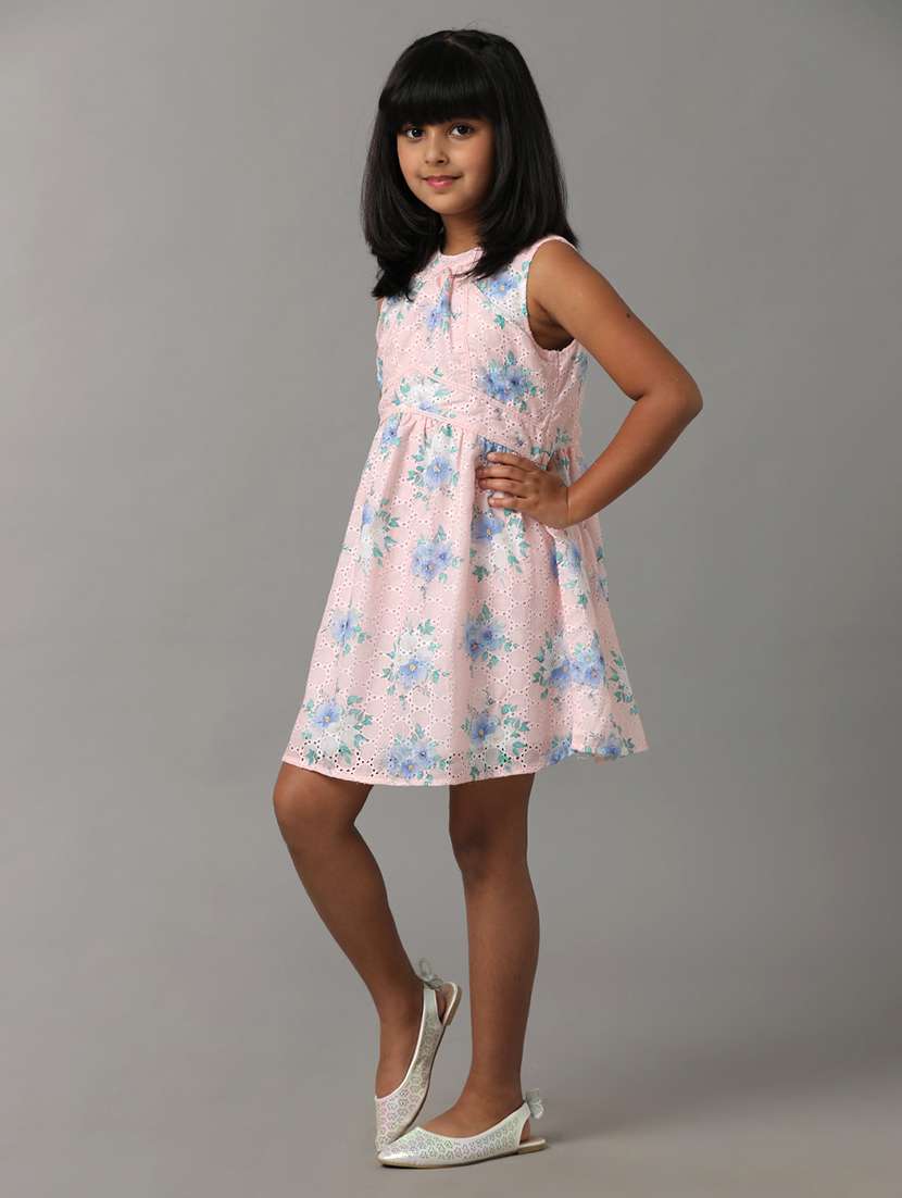 girls floral print sleeveless schiffli fit & flare dress - 22071056 - Standard Image - 1
