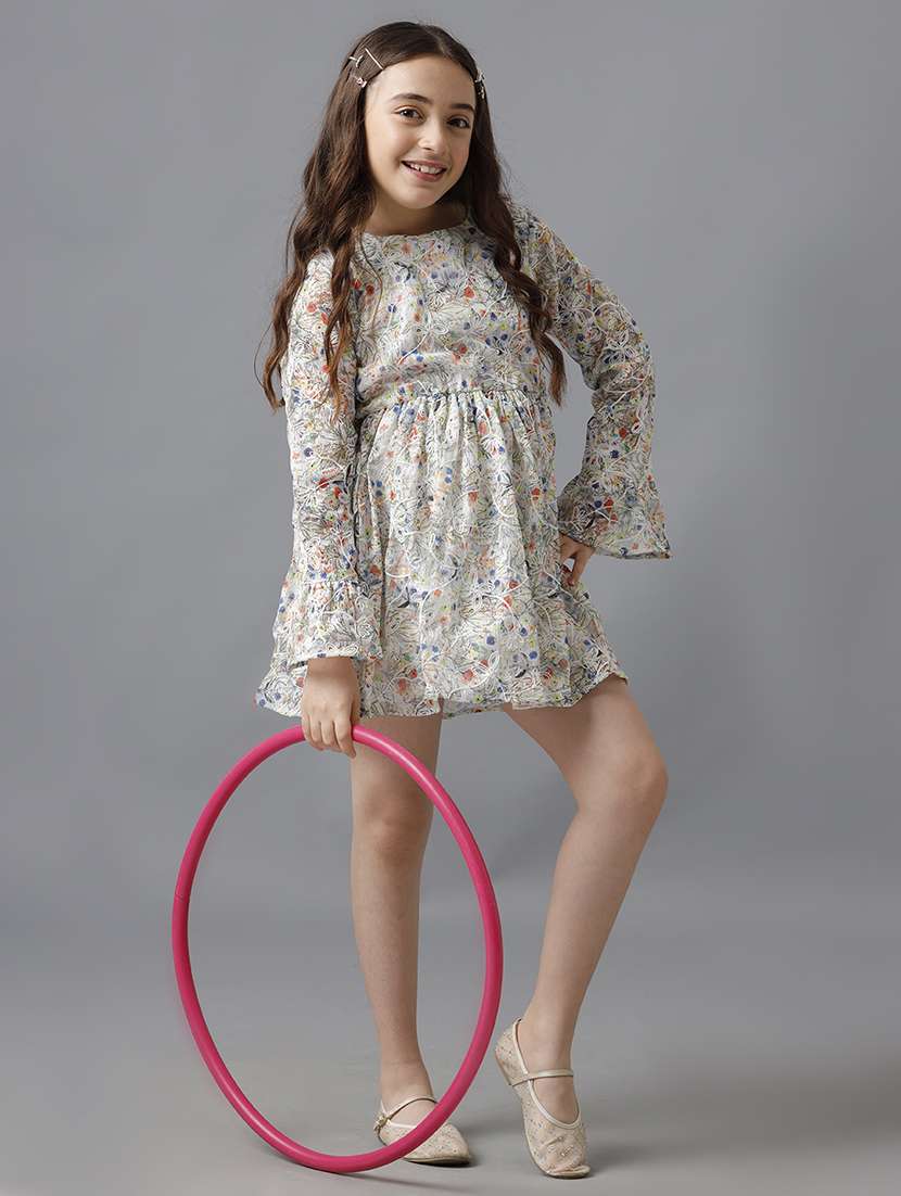 girls printed bell sleeve fit & flare dress - 22071066 - Standard Image - 1