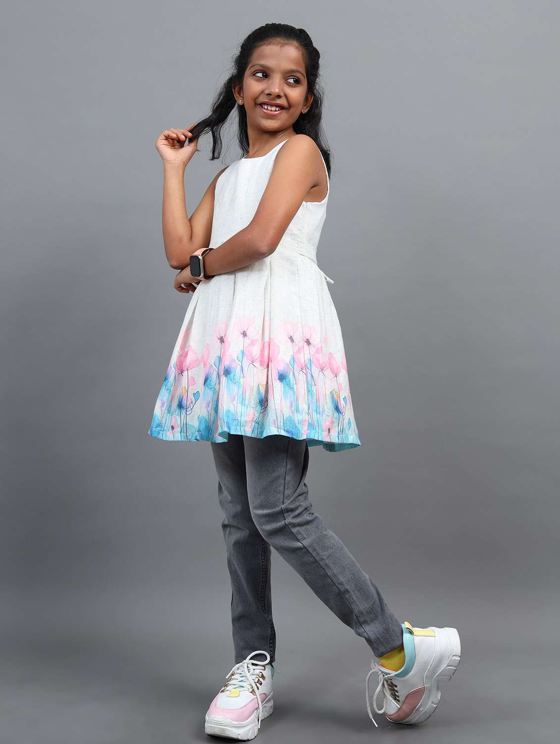 girls printed sleeveless fit & flare dress - 22071070 -  Standard Image - 1