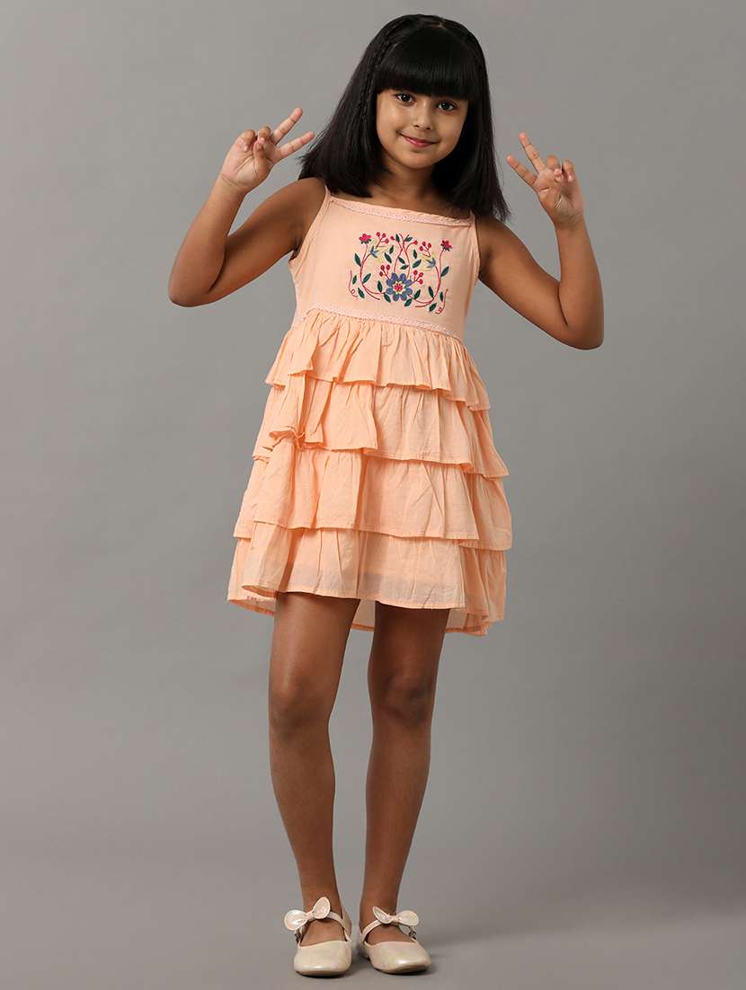 girls embroidered shoulder strap ruffled dress