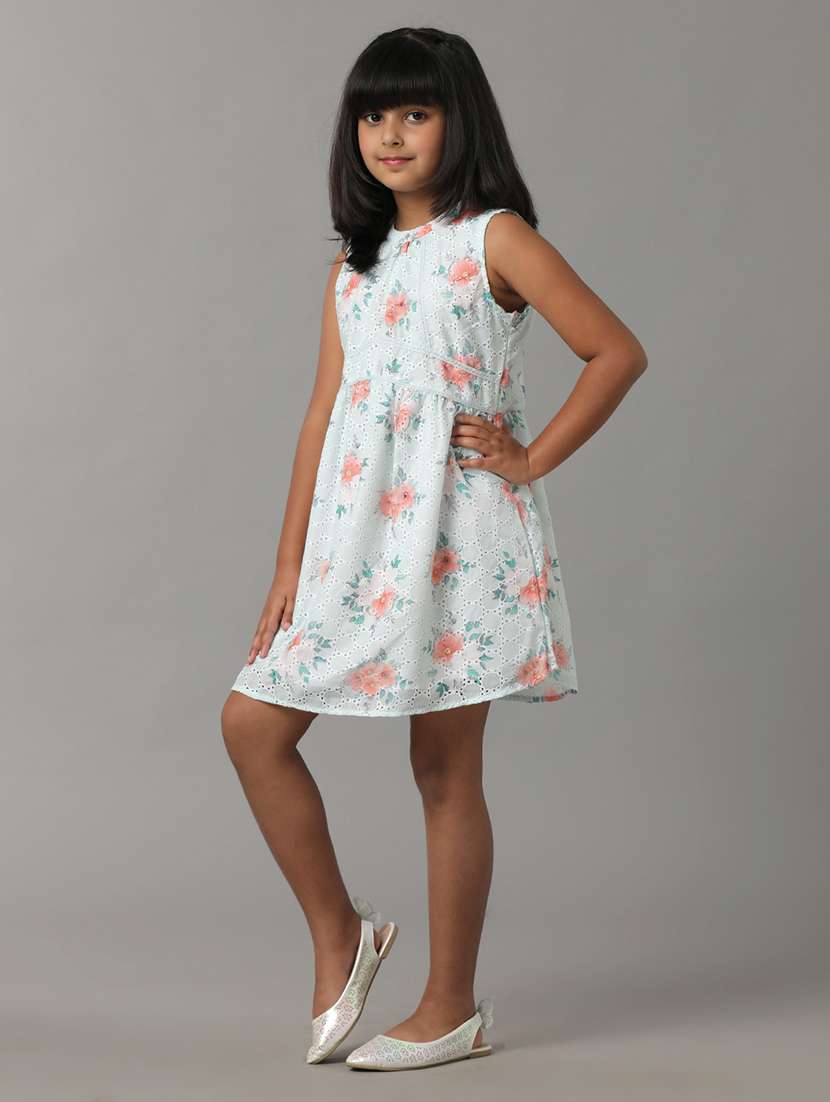 girls printed sleeveless fit & flare dress - 22071074 - Standard Image - 1